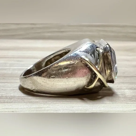 Vintage Designer KRYPELL Sterling Silver & Gold "X" CZ Dome Ring, Size 5.5 - Picture 6 of 13
